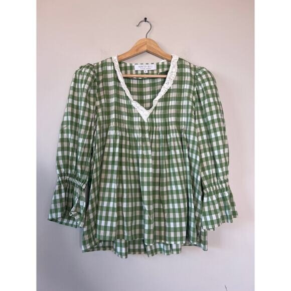 NEW Hunter Bell Pull Over Design High Neck Ruffled Mia Top Green Size: Small - Picture 2 of 7